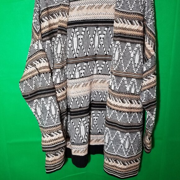 Old Navy Womens XL Open Cardigan Textured Aztec Southwestern Black White Brown - Picture 2 of 8